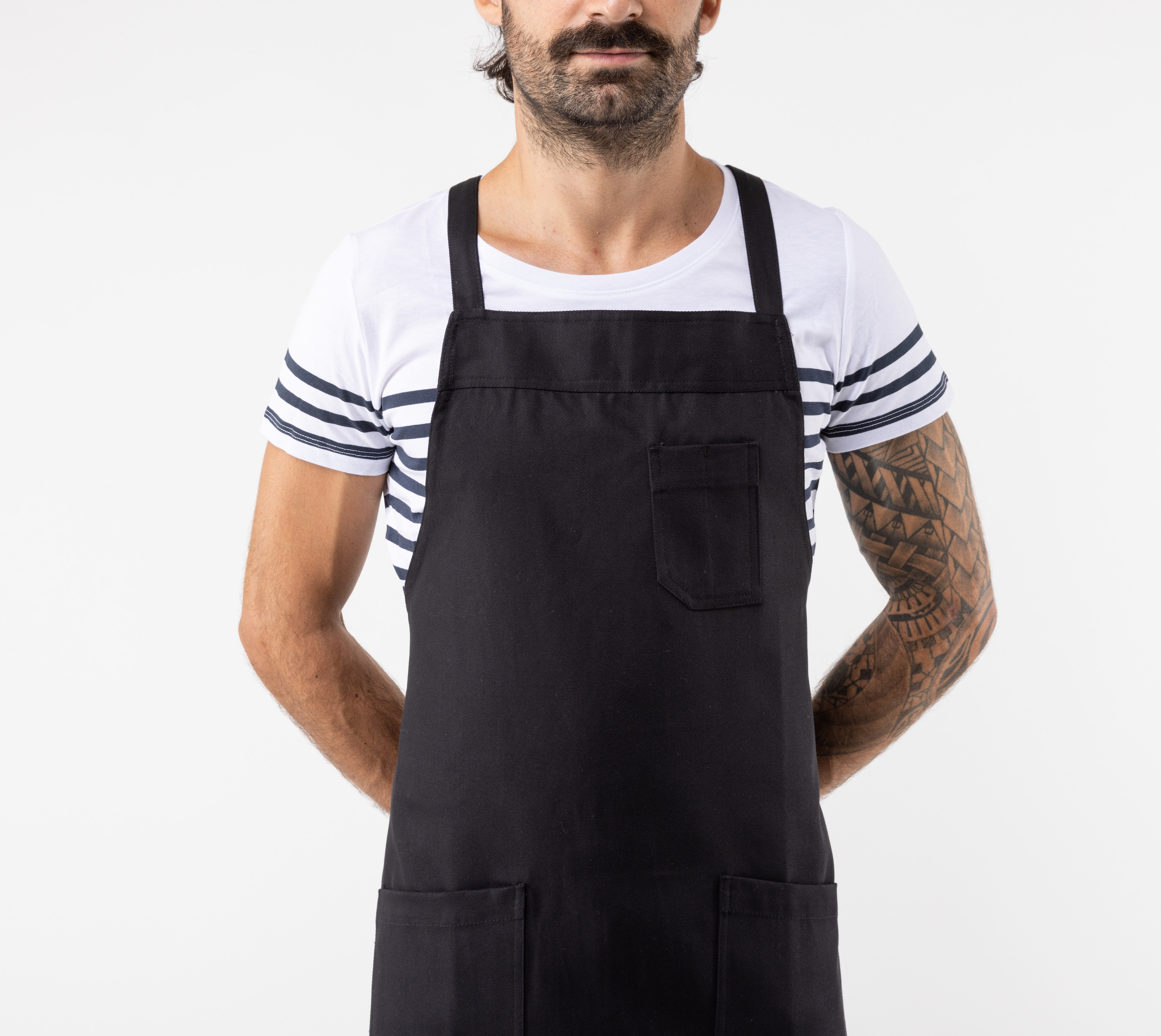 cross-back black apron